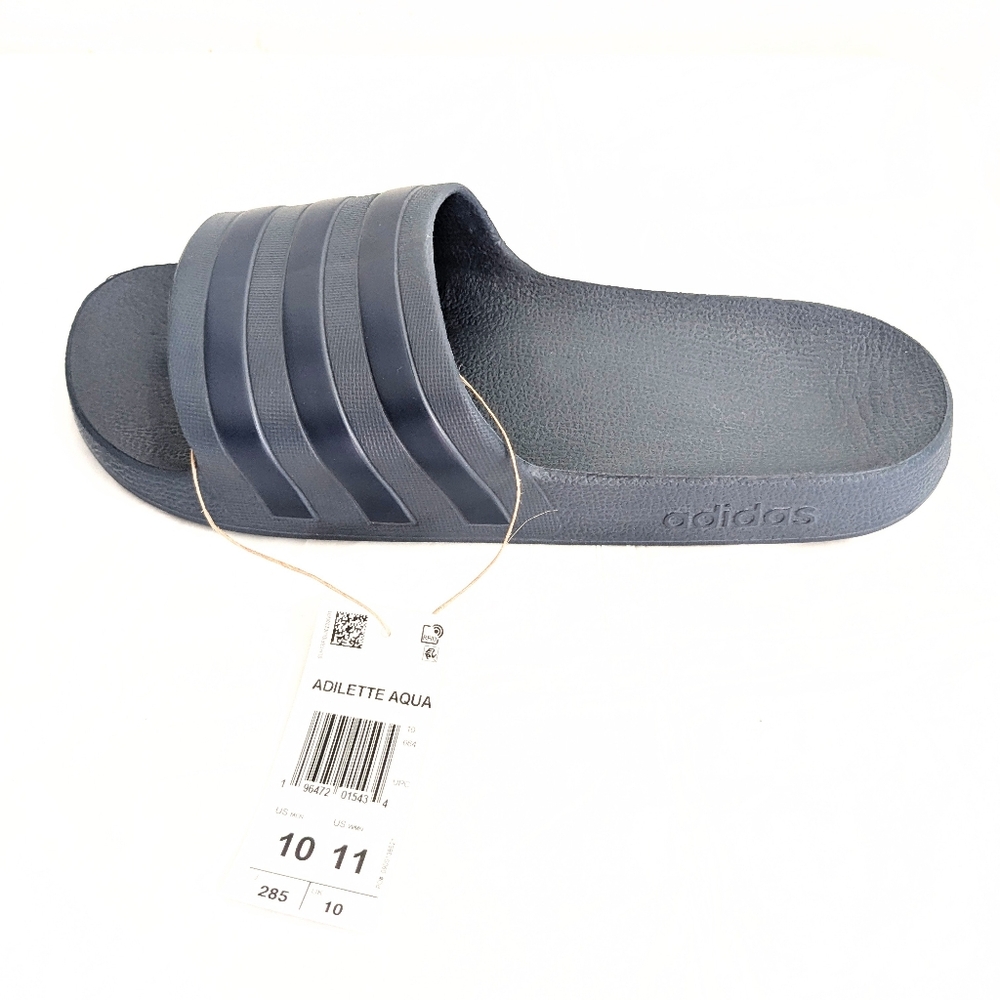 BRAND NEW! Men's Adidas Adilette Aqua Navy Blue Slides M/11 W/12 - Picture 2 of 4